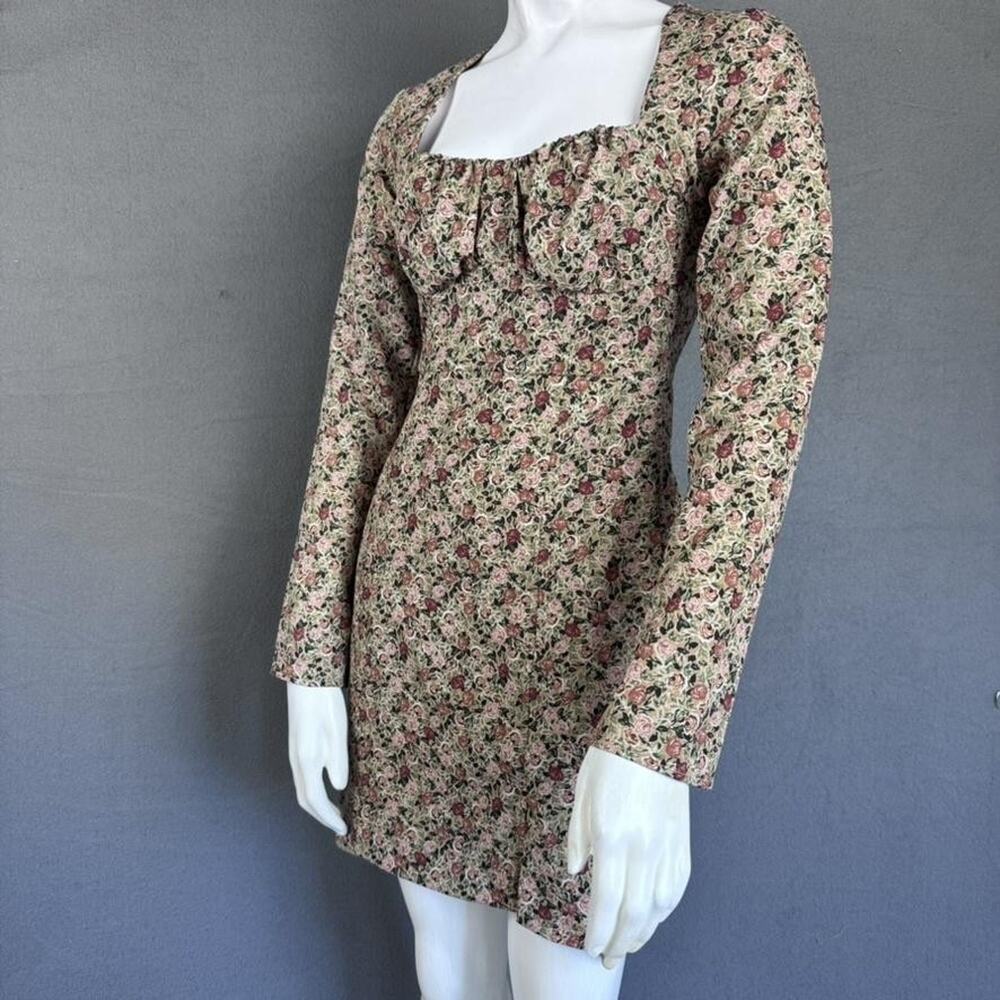 ZARA Dress Womens XS Floral Rose Print Long Sleeve Square Neck Mini‎ Bodycon - Picture 4 of 16